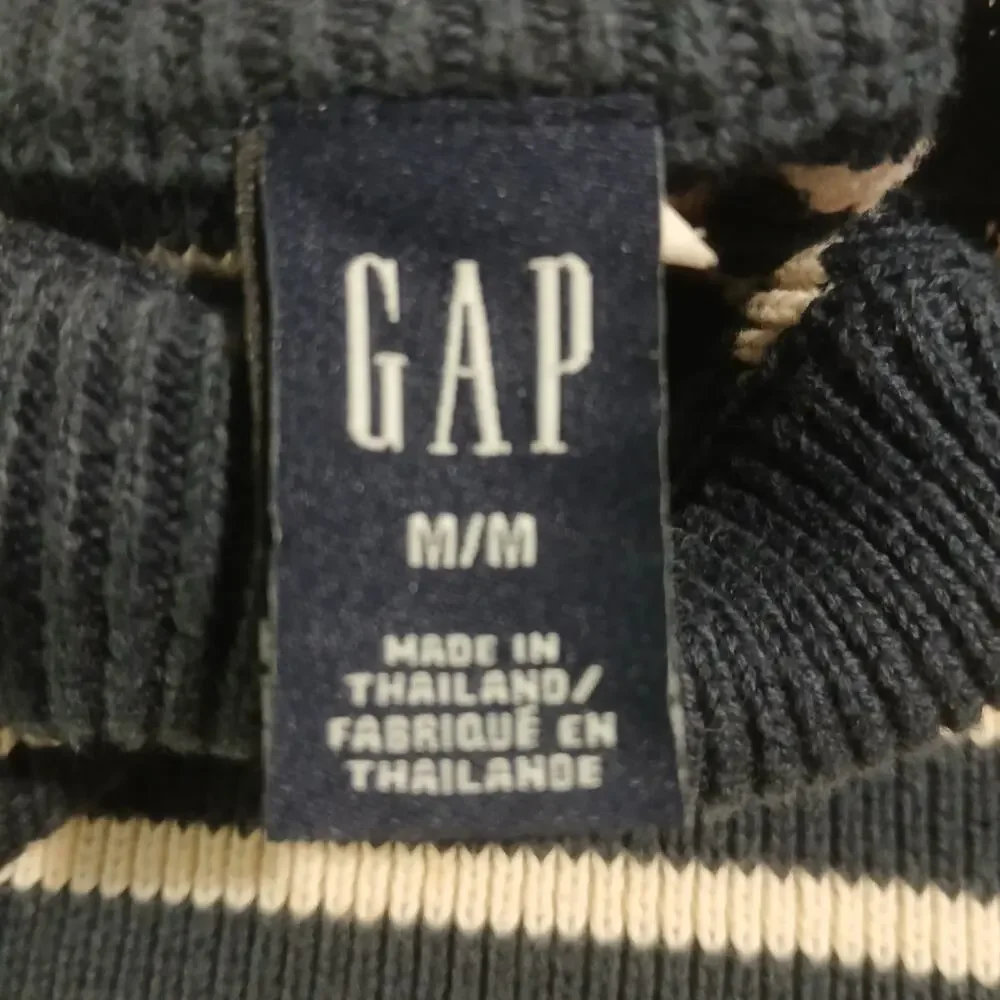 GAP Medium 100% Cotton Mock-Neck Blue/Cream Striped Tunic Sweater Ribbed Cuff